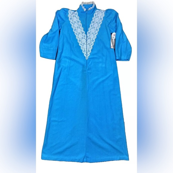 Vtg Suzy Robe Sz Medium House Coat Dress Full Length Zip Acetate Soft Fleece NEW - Picture 1 of 7